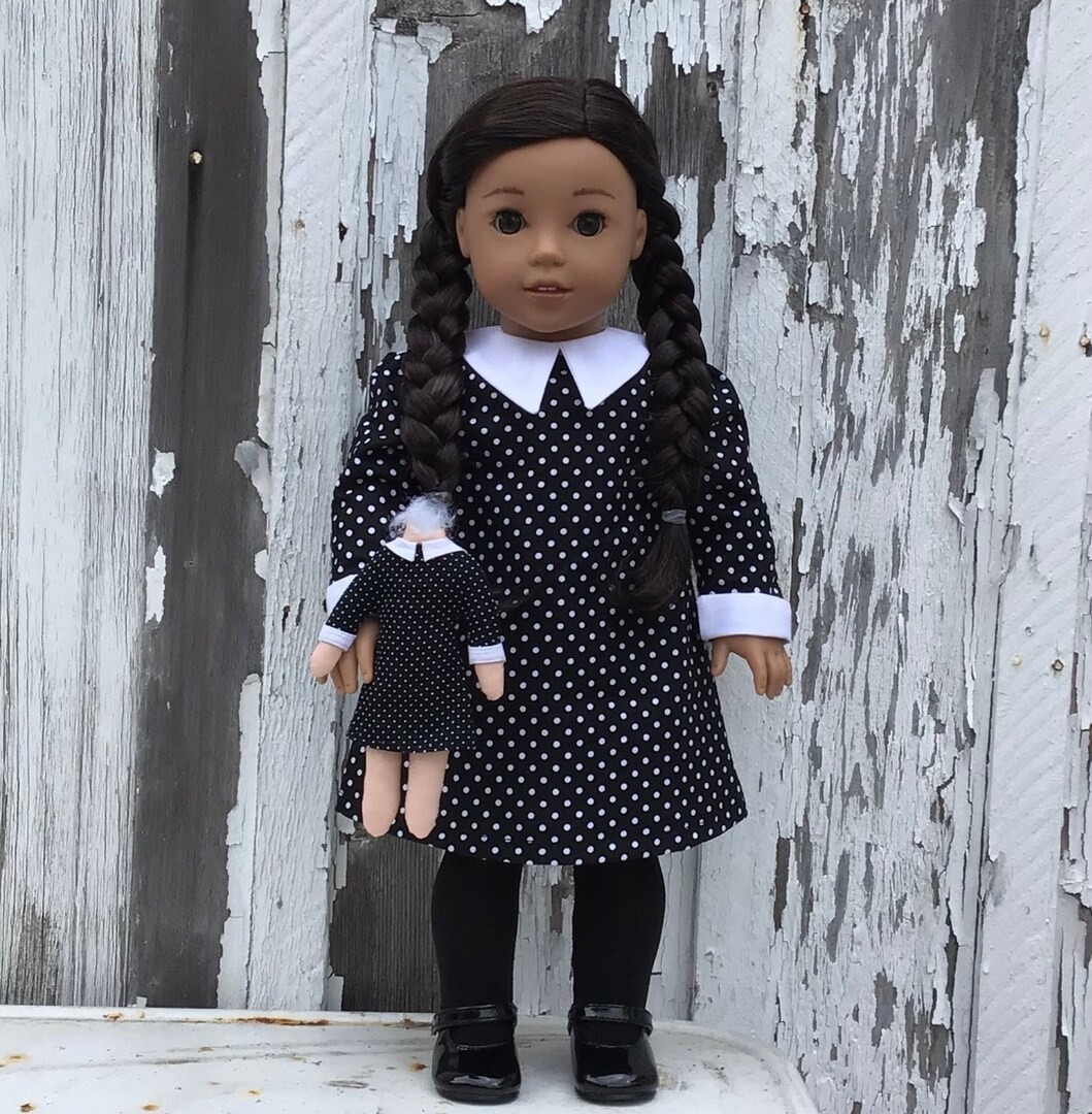 Wednesday Addams American Girl Basic Dress with Black Tights and Headless Doll MakerPlace by Michaels
